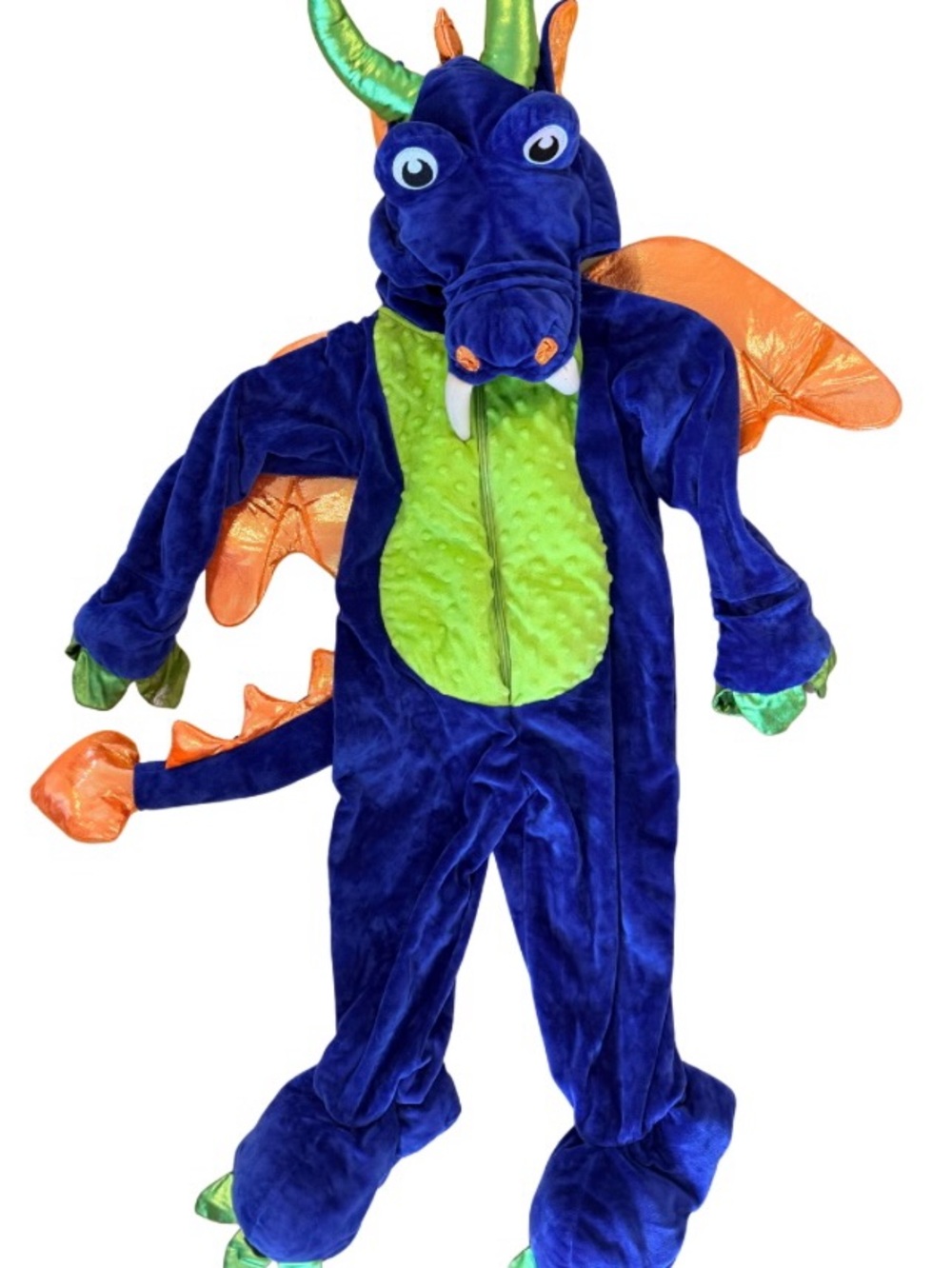 Plush Blue and Green Dragon Kids Costume with Orange Wings